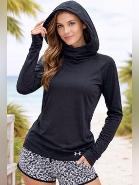 Under Armour Black Women's Lightweight Hooded Long Sleeve Top Large